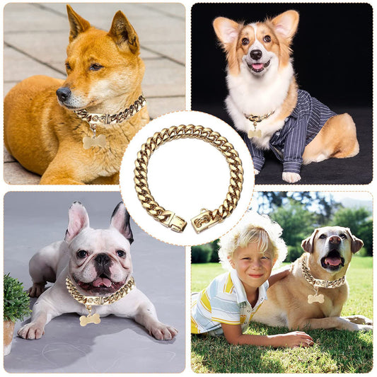New Product 14mm Gold Dog Collar 18K Gold-Plated Hip-Hop Stainless Steel Encrypted Dog Chain Necklace Cross-Border European And American Hot Sale