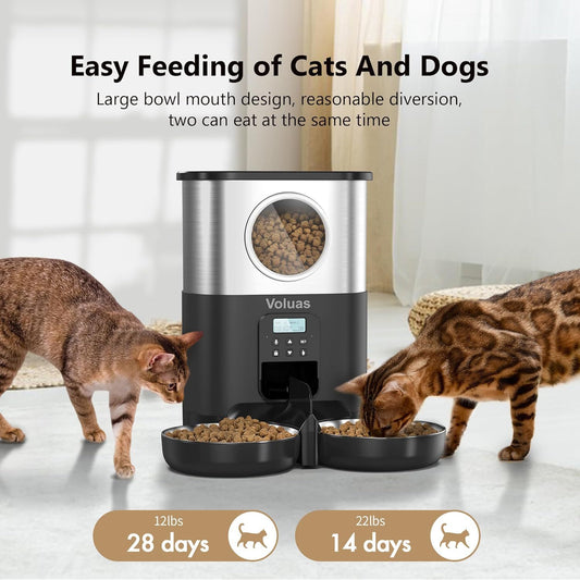 Cross-border Explosions 5L Big Eyes O Window Stainless Steel Feeder Double Food Feeder Timing Quantitative Feeder
